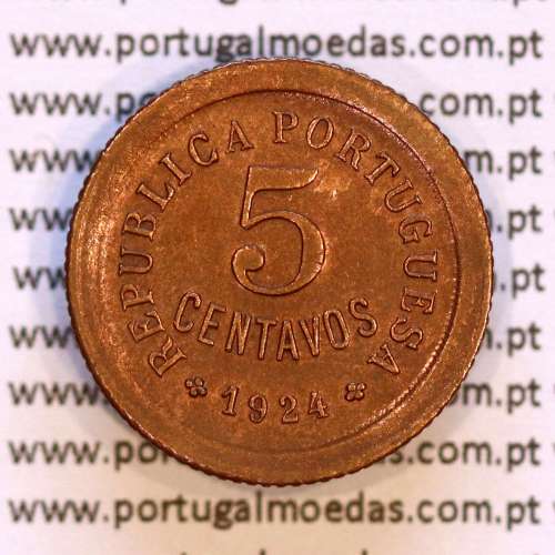 5 Centavos 1924 Bronze, cinco centavos 1924 ($05) Republica Portuguesa, (MBC+), World Coins Portugal KM 572