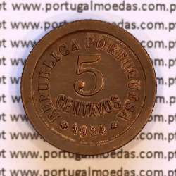 Portugal coin 5 centavos 1924 bronze of Portuguese Republic, (XF), World Coins Portugal KM 572