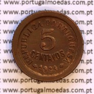 Portugal coin 5 centavos 1924 bronze of Portuguese Republic, (XF), World Coins Portugal KM 572