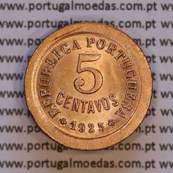 5 Centavos 1925 Bronze, $05 centavos 1925 da Republica Portuguesa, (Bela), World Coins Portugal KM 572