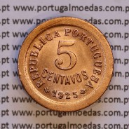 Portugal, 5 centavos 1925 bronze of Portuguese Republic, (XF), World Coins Portugal KM 572
