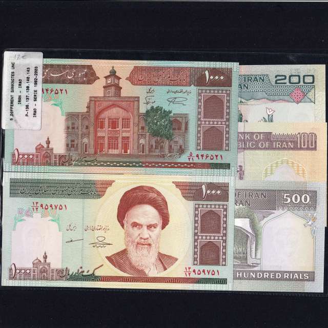 Iran - Lot of 5 Different Banknotes - Series 1982-2009 (Uncirculated)