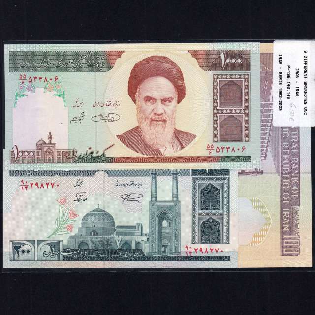 Irão - Lote de 3 Notas Diferentes-Serie 1982-2006 (Não Circuladas)