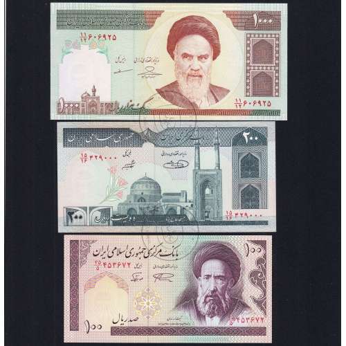 Iran - Lot of 3 Different Banknotes - Series 1982-2006 (Uncirculated)