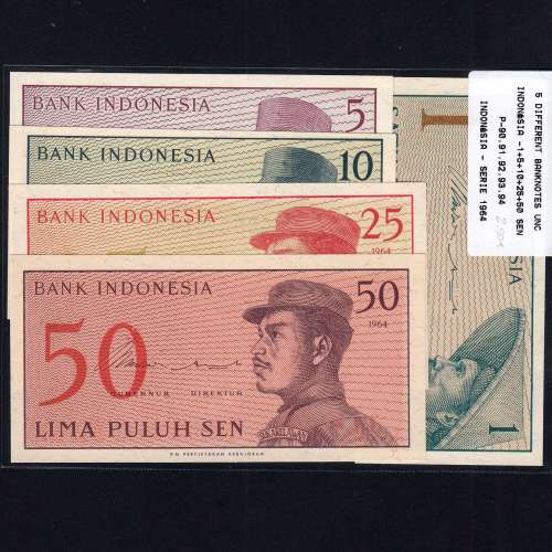 Indonesia - Lote de 5 Notas Diferentes - Serie 1964 (Não Circuladas)