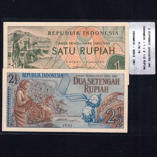 Indonesia - Lot of 2 Different Banknotes - Series 1961 (Uncirculated)
