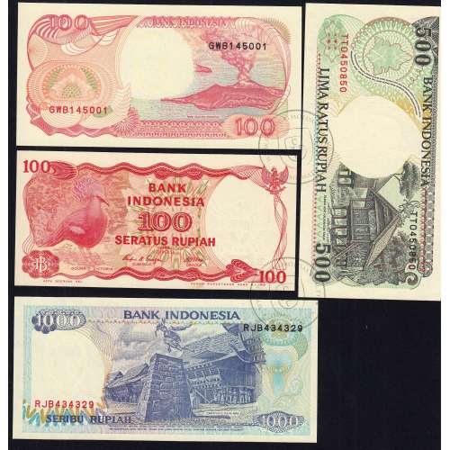 Indonésia - Lote de 4 Notas Diferentes-Serie 1984-2000 (Não Circuladas)