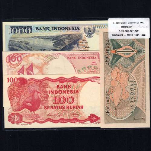 Indonésia - Lote de 4 Notas Diferentes-Serie 1961-1992 (Não Circuladas)