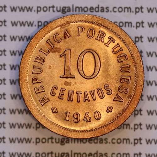 Portugal, 10 centavos 1940 Bronze, ten centavos 1940 bronze Portuguese Republic, (UNC), World Coins Portugal KM 573