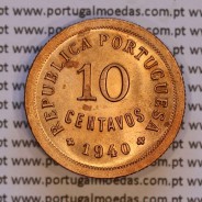 10 centavos 1940 Bronze, "$10" dez centavos 1940 Bronze Republica Portuguesa, (Soberba), World Coins Portugal KM 573