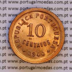 10 centavos 1940 Bronze, "$10" dez centavos 1940 Bronze Republica Portuguesa, (Soberba), World Coins Portugal KM 573