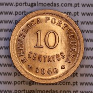 10 centavos 1940 Bronze, "$10" dez centavos 1940 Bronze Republica Portuguesa, (Soberba), World Coins Portugal KM 573