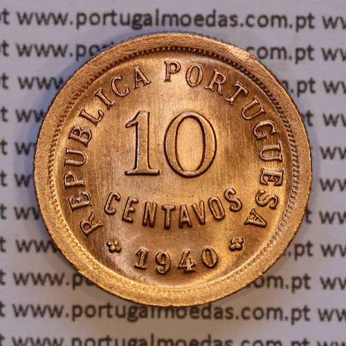 10 centavos 1940 Bronze, "$10" dez centavos 1940 Bronze Republica Portuguesa, (Soberba), World Coins Portugal KM 573