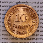 10 centavos 1940 Bronze, "$10" dez centavos 1940 Bronze Republica Portuguesa, (Soberba), World Coins Portugal KM 573