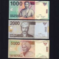 Indonésia - Lote de 3 Notas Diferentes - Serie 2000-2016 (Não Circuladas)