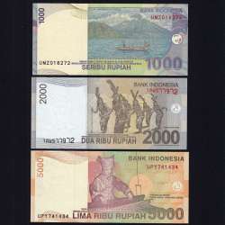 Indonésia - Lote de 3 Notas Diferentes - Serie 2000-2016 (Não Circuladas)