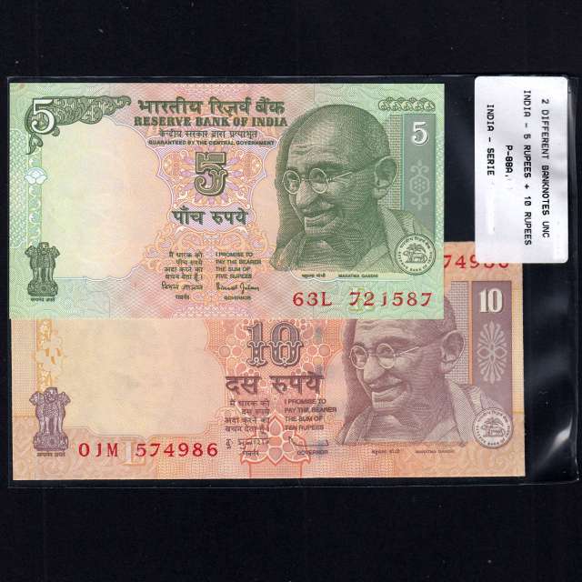 India - Lote de 2 Notas Diferentes - Serie 2002-2009 (Não Circuladas)