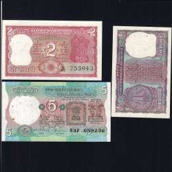 India - Lote de 3 Notas Diferentes - Serie 1966-2003 (Não Circuladas)