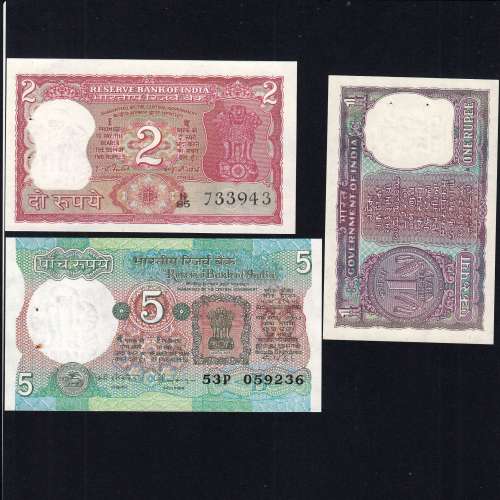 India - Lote de 3 Notas Diferentes - Serie 1966-2003 (Não Circuladas)