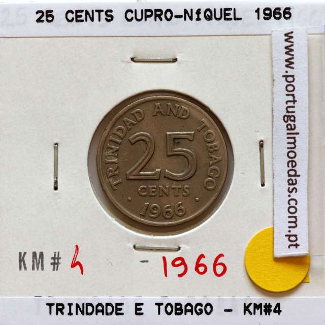 Trinidad and Tobago, 25 Cents 1966 Copper-nickel , (VF), World Coins Trinidad and Tobago KM 4