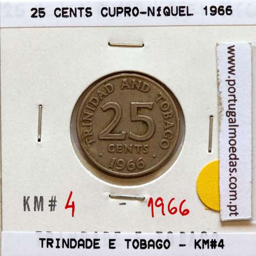 Trindade e Tobago, 25 Cents 1966 cuproníquel, (MBC), World Coins Trinidad and Tobago KM 4