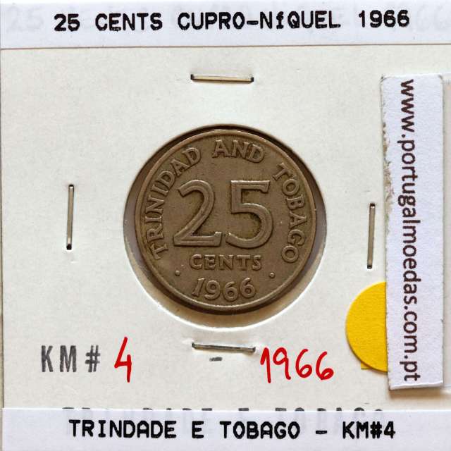 Trinidad and Tobago, 25 Cents 1966 Copper-nickel , (VF), World Coins Trinidad and Tobago KM 4