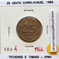 Trinidad and Tobago, 25 Cents 1966 Copper-nickel , (VF), World Coins Trinidad and Tobago KM 4