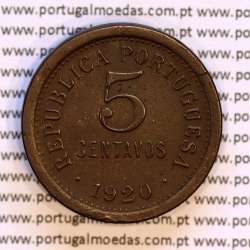 5 centavos 1920 Bronze, $05 centavos 1920 Republica Portuguesa, (MBC+), World Coins Portugal  KM 569