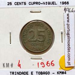 Trinidad and Tobago, 25 Cents 1966 Copper-nickel , (VF), World Coins Trinidad and Tobago KM 4