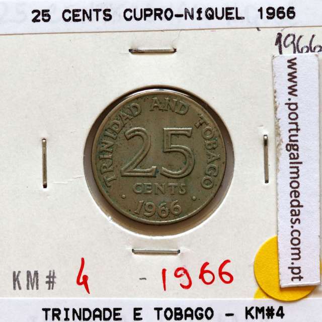 Trinidad and Tobago, 25 Cents 1966 Copper-nickel , (VF), World Coins Trinidad and Tobago KM 4
