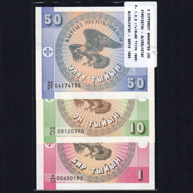 Kyrgyzstan - Lot of 3 Different Banknotes-Serie 1993 (Uncirculated)