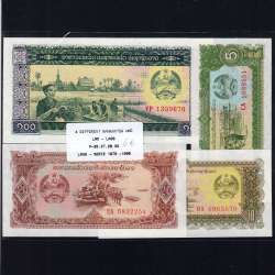 Laos - Lote de 4 Notas Diferentes - Serie 1979-1988 (Não Circuladas)