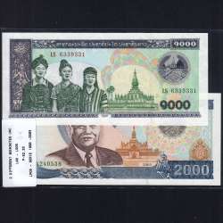 Laos - Lote de 2 Notas Diferentes - Serie 1998-2003 (Não Circuladas)