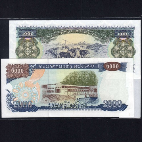 Laos - Lot of 2 Different Banknotes - Series 1998-2003 (Uncirculated)