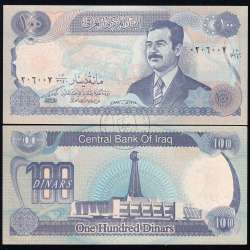 Iraque - Nota de 100 Dinars 1994 (Não Circulada) - Pick 84 - Papel Escuro Iraque - Nota de 100 Dinars 1994 (Não Circulada) - Pick 84 - Papel Escuro