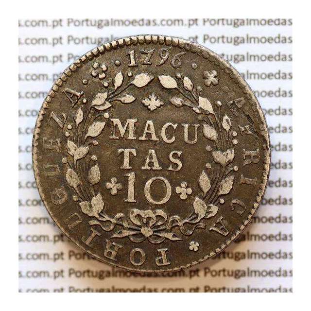 10 Macutas silver 1796 of portuguese queen D. Maria I (1786-1799), Angola Former Colony of Portugal, Coins Angola KM 36
