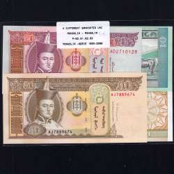 Mongolia - Lot of 4 Different Banknotes-Series 1993-2020 (Uncirculated)