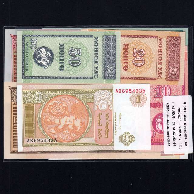 Mongólia - Lote de 8 Notas Diferentes-Serie 1993-2020 (Não Circuladas)