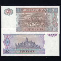 Myanmar - Lot of 7 Different Banknotes-Series 1990-1997 (Uncirculated)