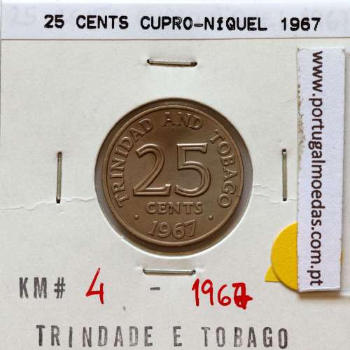 Trindade e Tobago, 25 Cents 1967 cuproníquel, (Bela), World Coins Trinidad and Tobago KM 4