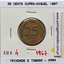 Trinidad and Tobago, 25 Cents 1967 Copper-nickel , (VF), World Coins Trinidad and Tobago KM 4