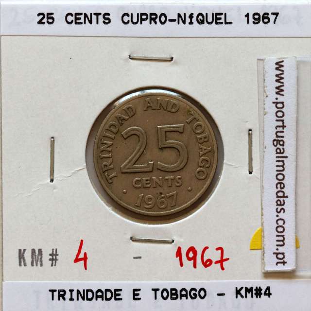 Trindade e Tobago, 25 Cents 1967 cuproníquel, (MBC), World Coins Trinidad and Tobago KM 4