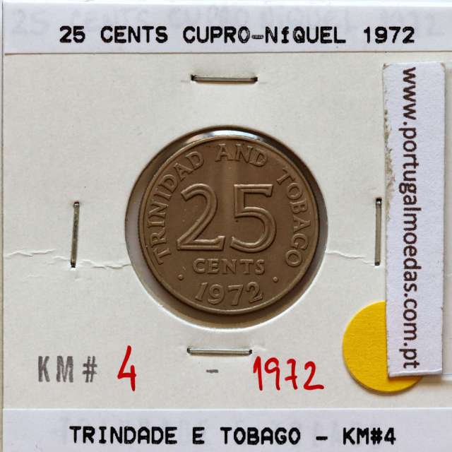 Trindade e Tobago, 25 Cents 1972 cuproníquel, (MBC), World Coins Trinidad and Tobago KM 4