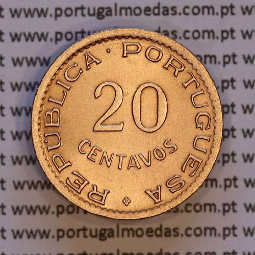 Angola, coin 20 Centavos 1948 Bronze, "$20" centavos 1948 Angola, (UNC), Former Colony portuguese, World Coins Angola KM 71