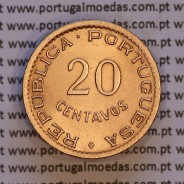 Angola, coin 20 Centavos 1948 Bronze, "$20" centavos 1948 Angola, (UNC), Former Colony portuguese, World Coins Angola KM 71