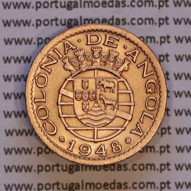 Angola, coin 20 Centavos 1948 Bronze, "$20" centavos 1948 Angola, (UNC), Former Colony portuguese, World Coins Angola KM 71