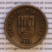 Índia, 1 Tanga 1934 Bronze, Estado da India Portuguesa, (MBC+/Bela-), World Coins India Portuguese KM 19