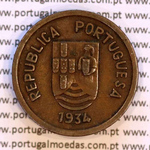 India coin of 1 tanga 1934 Bronze of India Portuguese, (VF+), World Coins India Portuguese KM 19