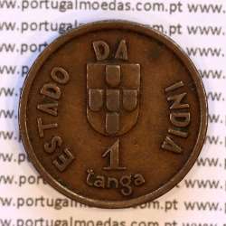 India coin of 1 tanga 1934 Bronze of India Portuguese, (VF+), World Coins India Portuguese KM 19