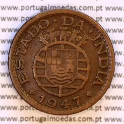 India 1 Tanga 1947 Bronze, Tanga 1947 of India Portuguese, (VF), World Coins India Portuguese KM 24